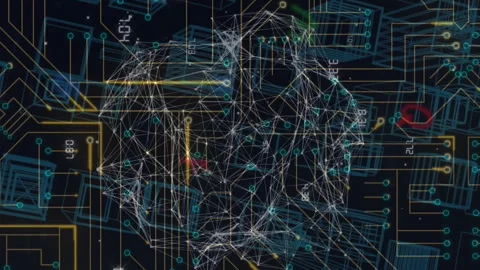Animation of globe of network of connections and microprocessor connections Stockbeeldmateriaal 312945691