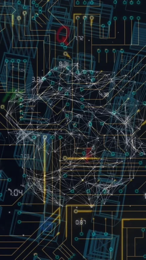 Animation of globe of network of connections and microprocessor connections Video stock 319977662