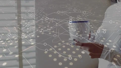 Animation of globe of network of connections and data processing over world map Stock Footage 329971559
