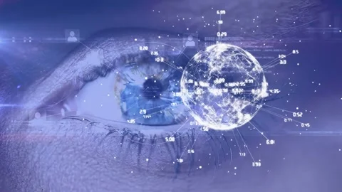 Animation of globe of network of connections and data processing over close up Stock Footage 330254538