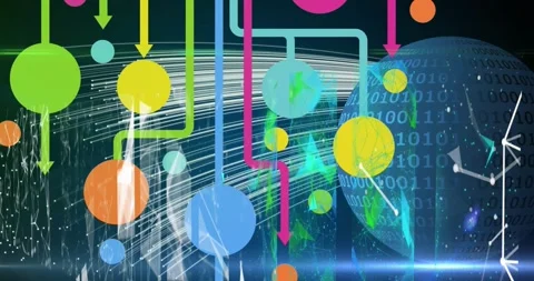 Animation of globe with network of connections with binary coding data Stock Footage 328588576