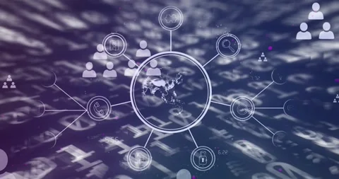 Animation of globe with network of connections with data processing and binary Stock Footage 329568898