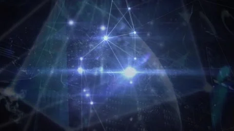 Animation of globe with network of connections with glowing spots Vidéo 165128121