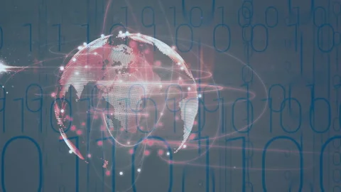 Animation of globe with network of connections over binary coding Stock Footage 313574910