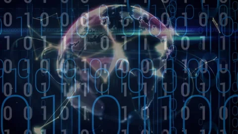 Animation of globe with network of connections over binary coding Stock Footage 313574988