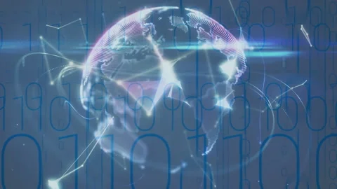 Animation of globe with network of connections over binary coding Stock Footage 313575015