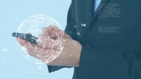 Animation of globe of network of connections over man using smartphone Stock Footage 325962757