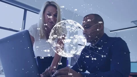 Animation of globe with network of connections over diverse business people Stock-Footage 327127721