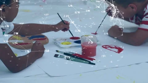 Animation of globe with network of connections over diverse schoolchildren Stock Footage 329695673