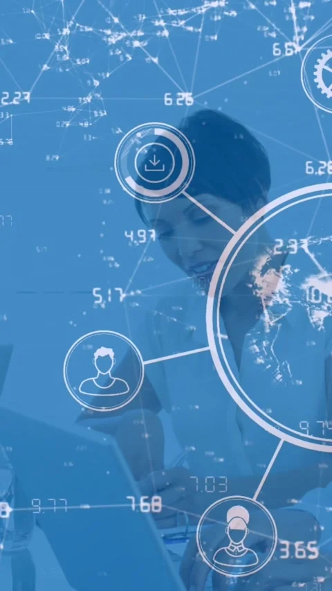 Animation of globe, numbers, connecting dots over caucasian coworkers working Stock Footage 344402288