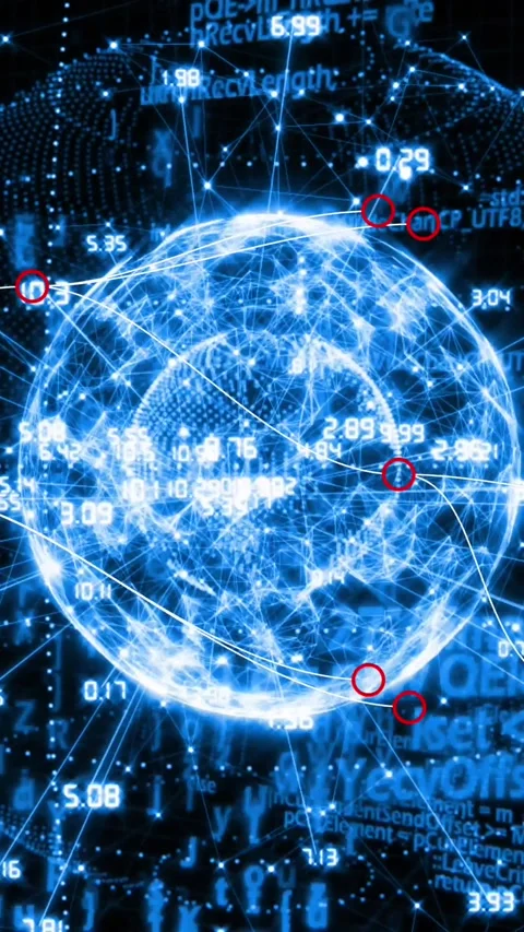 Animation of globe with numbers rotating over binary codes and programming Stock Footage 320811889