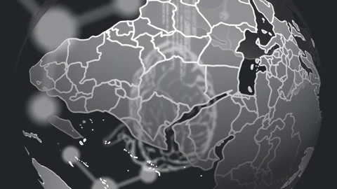 Animation of globe over chemical formulas and brain on black background Stock Footage 312504122