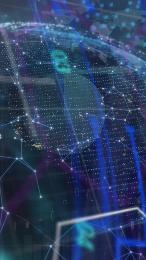Animation of globe over computer circuit board and data processing Stock Footage 343866478