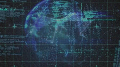 Animation of globe over data processing ... | Stock Video | Pond5