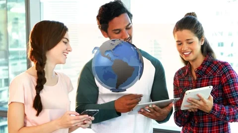 Animation of globe over diverse group of business people talking Stock Footage 175277695