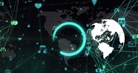Animation of globe over network of connections and data processing on black Stock Footage 330659250