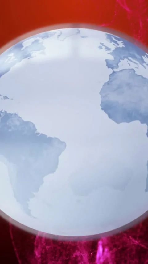 Animation of globe over pink shapes on red background Stock Footage 343504583