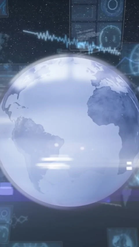 Animation of globe over scope scanning and data processing Stock Footage 344668891