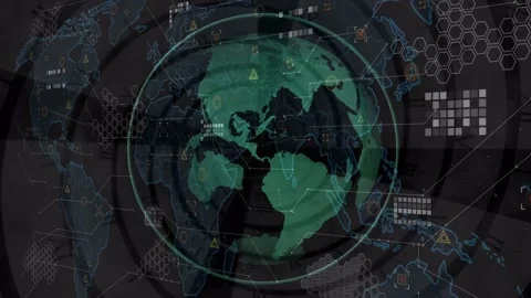 Animation of globe over world map and cl... | Stock Video | Pond5