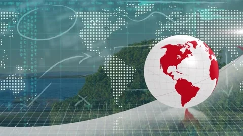 Animation of globe over world map and data processing Stock Footage 329225925
