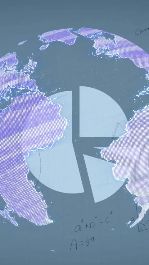 Animation of globe, pie chart and math formulas on grey background Stock Footage 321991173