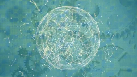 Animation of globe of plexus networks and multiple setting icons against green Stock Footage 329288898
