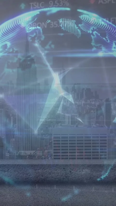 Animation of globe of plexus networks, statistical, stock market data processing Video stock 344012043