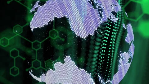 Animation of globe with programming language and molecule structure over data Stock Footage 312509690
