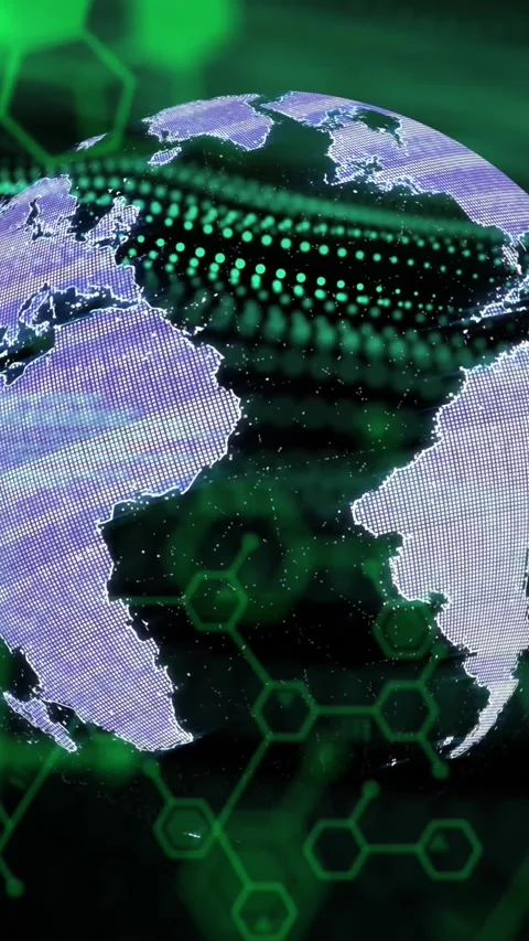 Animation of globe with programming language and molecule structure over data 動画素材 321216341