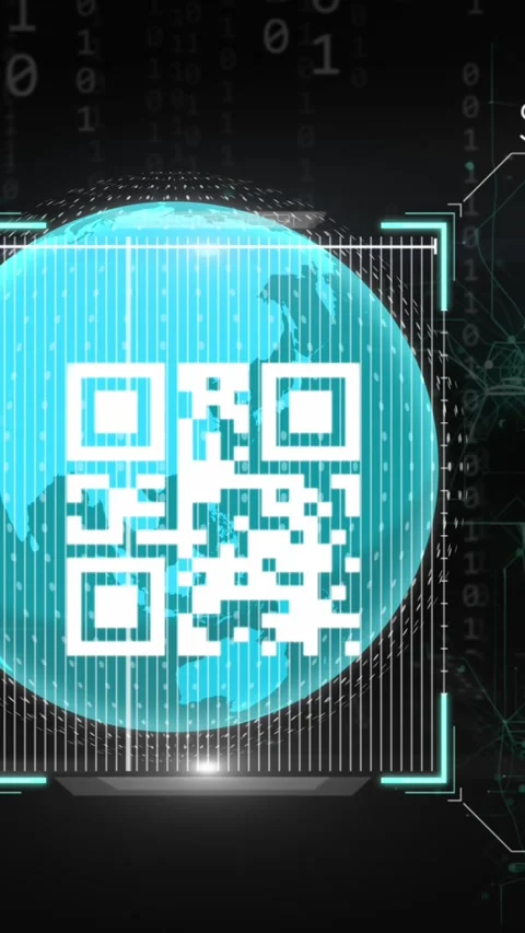 Animation of globe with qr code, icons and data processing Stock Footage 323899344