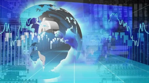 Animation of globe rotating with dollar sign and multiple moving graphs with Stock Footage 328299045