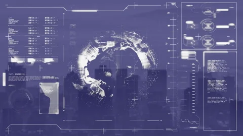 Animation of globe rotating with infographic data processing on digital Stock Footage 316217984