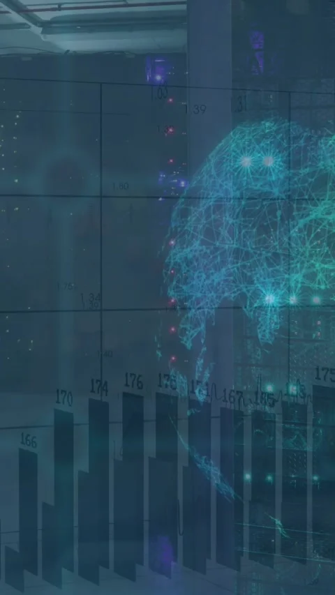 Animation of globe rotating, multiple graphs and numbers, grid over data server Stock Footage 344693194