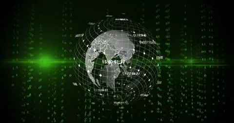 Animation of globe rotating over binary code on black background Stock Footage 194811246