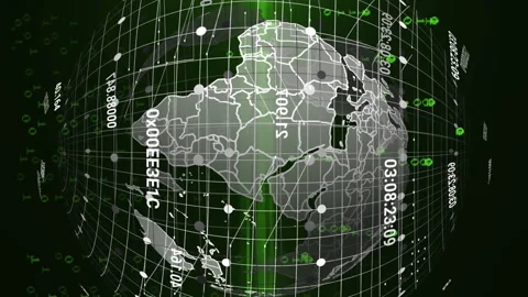 Animation of globe rotating over binary code on black background Stock Footage 312672315