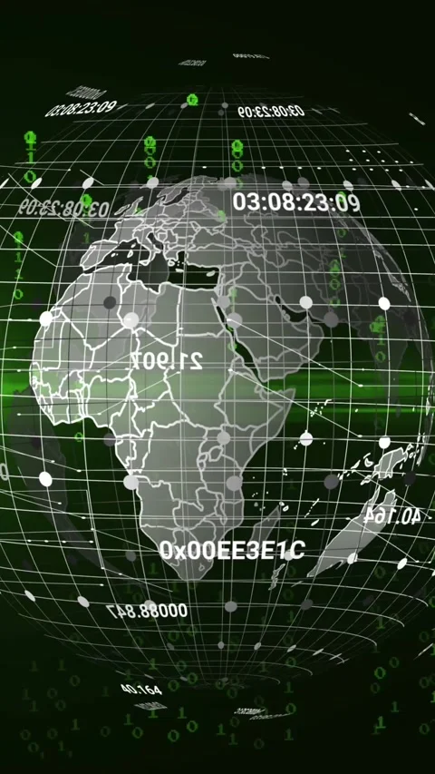 Animation of globe rotating over binary code on black background 動画素材 324021809