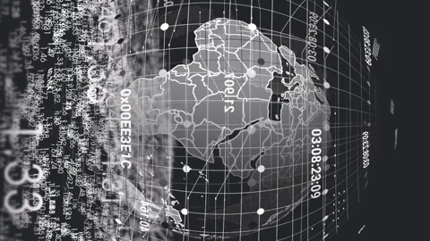 Animation of globe rotating over digital space on black background Stock Footage 312363786