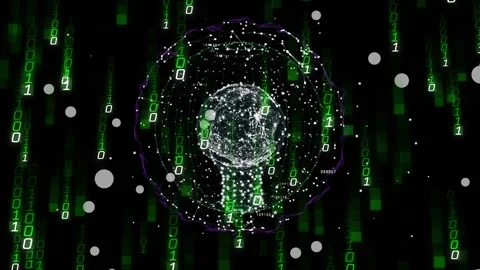 Animation of globe rotating over interface with data processing and Video stock 329695722