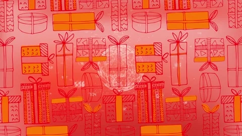 Animation of globe rotating over red background with presents Stock Footage 328004470