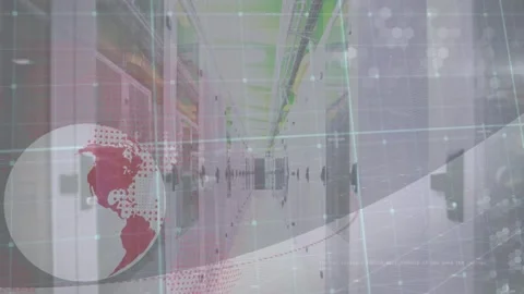 Animation of globe rotating over server room Video stock 325836150
