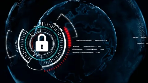 Animation globe spin with-security lock cyber futuristic data 4k Stock Footage