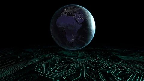 Animation of globe spinning data processing with computer processor Stock Footage 126667966