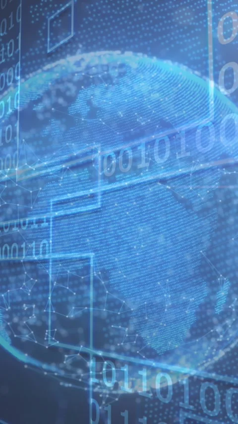 Animation of globe spinning over binary coding data processing on blue Stock Footage 319066778