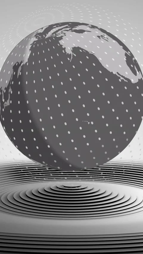 Animation of globe spinning over circle grey pattern background Stock Footage 342609281