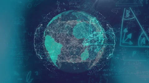 Animation of a globe spinning over mathematical equations and formulae floating Stock Footage 132548121