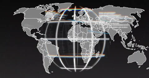 Animation of globe spinning over world map and data processing Stock Footage 307896017