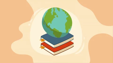 Animation of globe on stack of books symbolizing education and global knowl.. 스톡 동영상 339060178