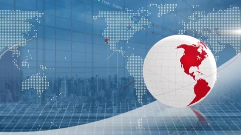 Animation of globe with world map and data processing over cityscape Stock Footage 329288804