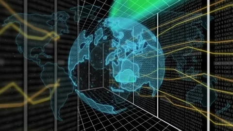 Animation of globe, world map, data proc... | Stock Video | Pond5