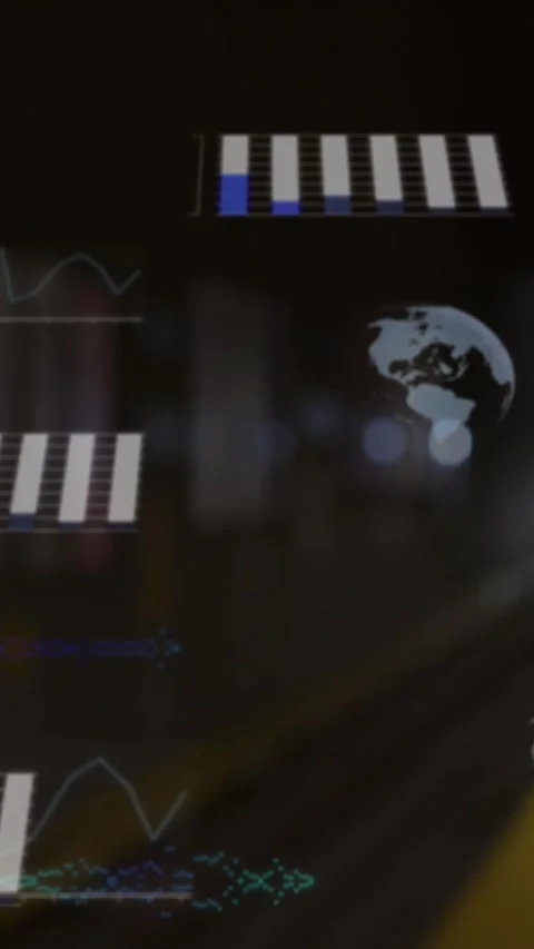 Animation of globes and data processing over train at platform Stock Footage 341991745